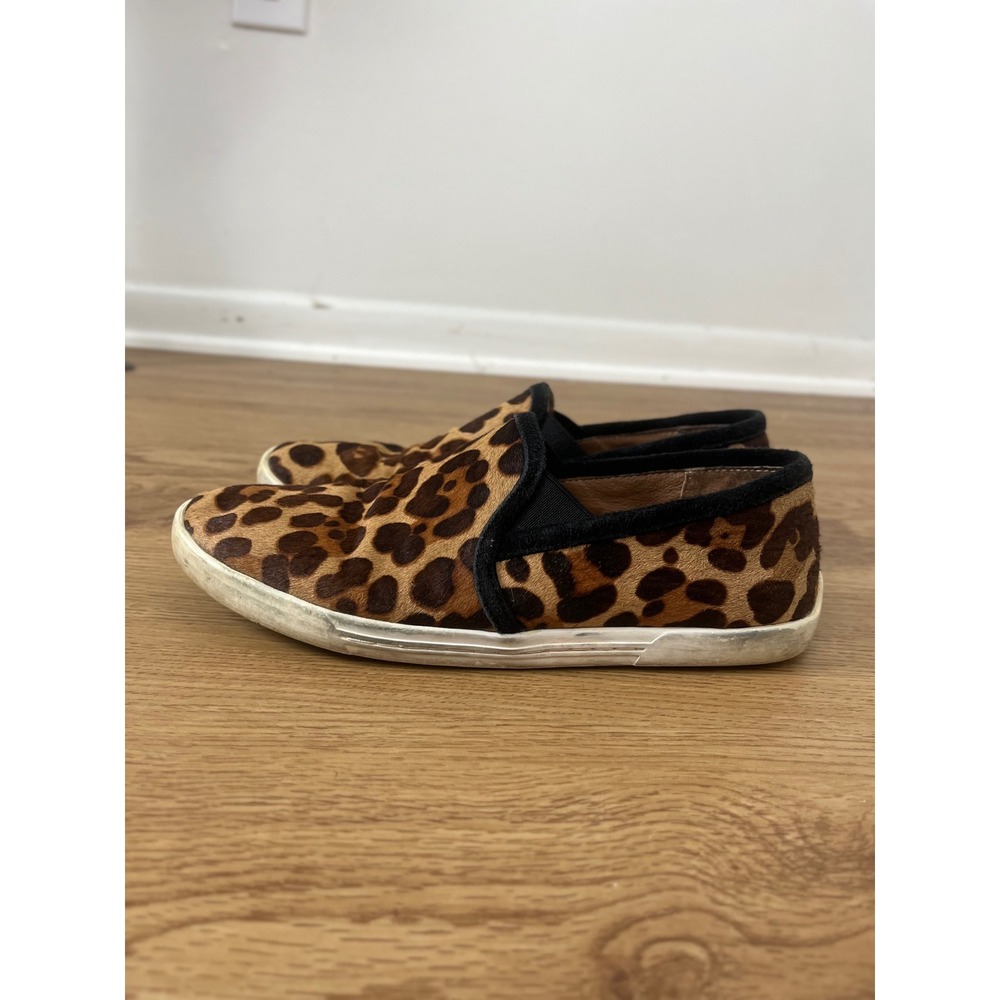 Joie Leopard Calf Hair Slip On Sneakers Womens 36.5 Brown Animal Print Flat Shoe